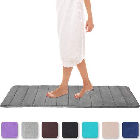 Tapis Bain Mémoire Forme Gris 40x120cm, Absorbant antidérapant lavable (1/5)