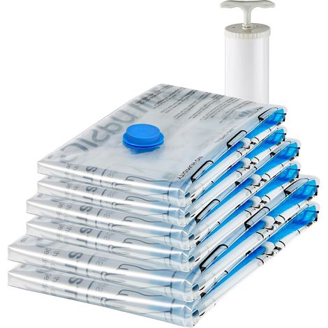 fermeture éclair housses de rangement sous vide avec pompe manuelle Lot de 6 Plusieurs 2 jumbo 2 L 2 M taille Clair Bleu (1/4)