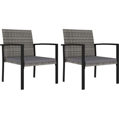 Ensemble de deux chaises de jardin, en résine tressée grise. (1/5)