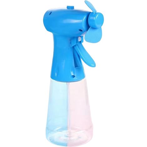 Ventilador de vapor de verano con forma de botella colorida, mini ventilador portátil para exteriores con manivela y funcionamiento a pilas, ventilador de vapor portátil, azul (1/5)