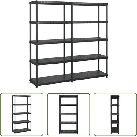 The Living Store Étagère de rangement à 5 niveaux Noir 183x45,7x185 cm Plastique - Étagère De Rangement - Étagère Industrielle - Meuble De Rangement - Stockage Vertical - Organisation Maison (1/5)