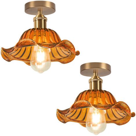 royaluxe- 2PCS Plafonnier En Verre Plafonnier Rétro Lustre Moderne E27 Pour Couloir Cuisine Salle À Manger Marron (1/5)