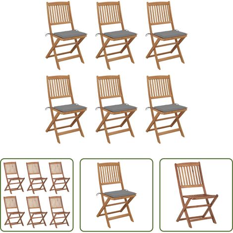 Akazienholz - Klappbare Gartenstühle 6 Stk. mit Kissen Massivholz Akazie (1/5)