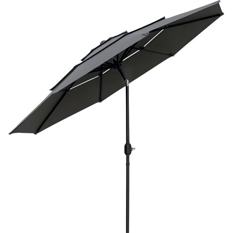Parasol Leocadia inclinable rond 285 cm résistant UV gris clair extérieur