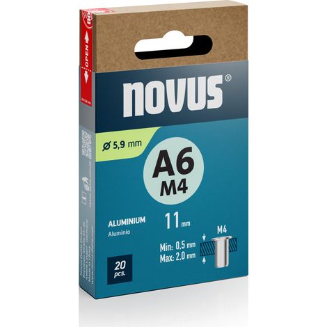 Novus Blindnietmuttern Typ M4 x 11 mm Aluminium Nietmutter 20 Stück Blindnietzange