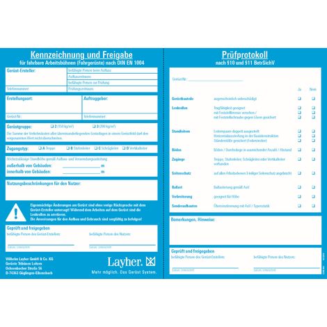 Layher FG 1 Kennzeichnungsblock bestehend aus 50 Blättern (1/3)