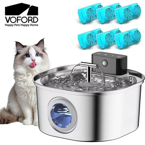 Fontaine à eau pour chat en acier inoxydable 3,2 L – Sans fil, batterie 4000 mAh, 3 modes, double sortie, distributeur automatique pour animaux (1/5)