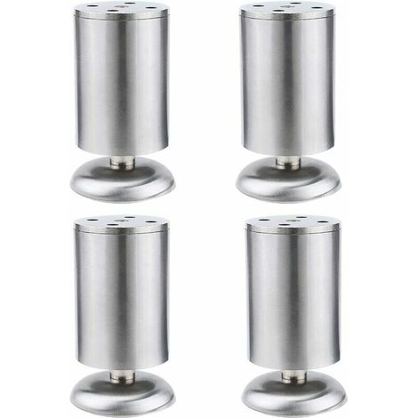 Patas para muebles de 4x120mm, patas redondas para armario de cocina de acero inoxidable, alfombrilla de goma, seguro y silencioso (1/4)