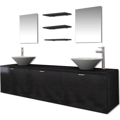 vidaXL Conjunto de muebles de baño con lavabo y grifo 10 piezas negro (1/2)