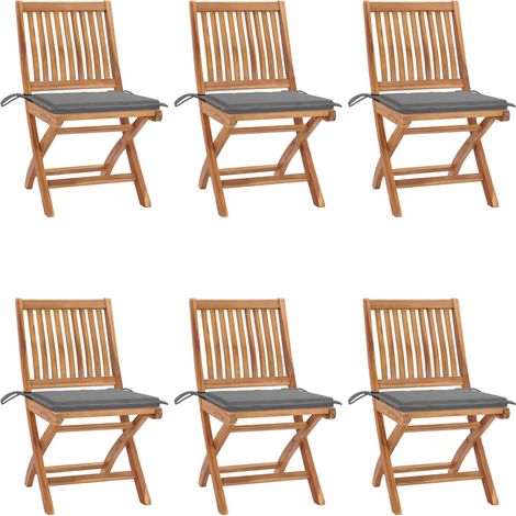 Lot de 6 Chaises de jardin pliables - Chaises d'extérieur pour terrasse/jardin avec coussins Bois de teck BV176858 - BonneVie (1/5)