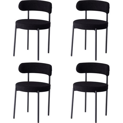 Wokaka Confezione da 4 sedie - sedie da pranzo moderne (Nero) - piedi in metallo - schienale - tessuto Teddy
