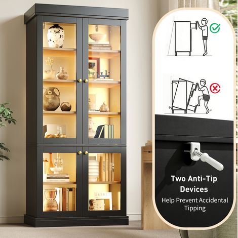 Armadio alto LED con vetro, antiribaltamento nero OKMYHOME (1/2)