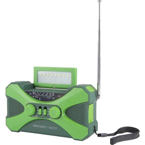 Radio d'urgence 10 000 mAh, à manivelle solaire avec chargeur, LED verte (1/5)