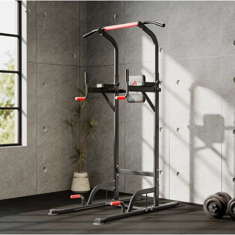 Verstellbare Power Tower mit Klimmzugstange, Dip-Station aus Stahl, Schwarz und Rot OKMYHOME (1/5)