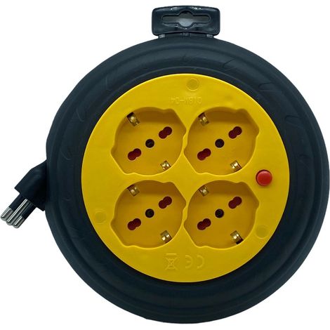 Avvolgicavo Elettrico con Cavo 3 mt Prolunga Shucko 4 prese compatto 2500w Max (1/2)