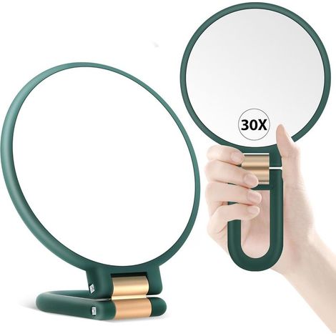 Miroir grossissant de Poche, Miroir grossissant Double Face de Voyage avec grossissement 30X/1x, poignée réglable à 360°, Miroir de Maquillage Portable (1/5)