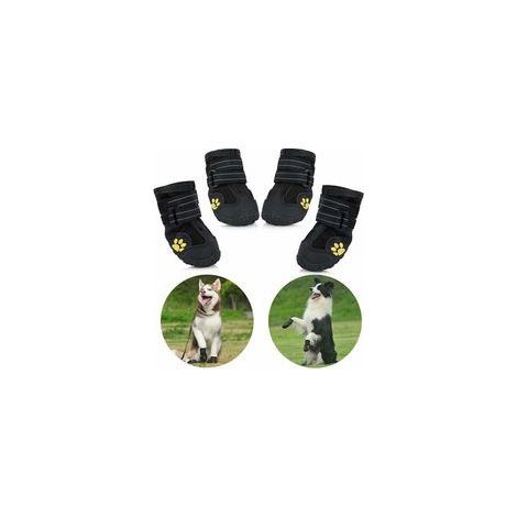 Bottes pour Chien de Protection, Lot de 4 étanche Chaussures de Chien pour Chiens de Taille Moyenne et Grande  Noir (1/5)