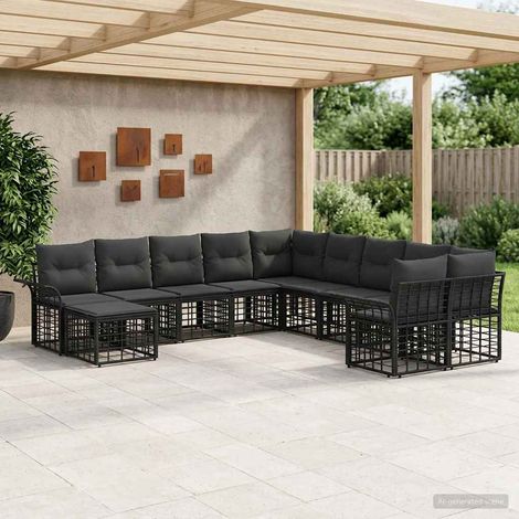 Conjunto de sofás de exterior 11 pcs Negro y Gris oscuro (1/5)