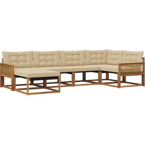 Conjunto de sofás de exterior con cojín 6 pcs Natural y Beige vidaXL (1/5)
