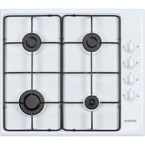Oceanic – Plaque de cuisson gaz 4 foyers – Surface émaillée blanche – Allumage électrique – Dimensions 58x51x4cm – Puissance 3000W