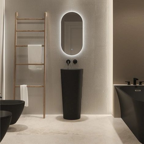 Lavabo sur pied rond diamètre 40 cm en céramique noir mat Egeo (1/4)