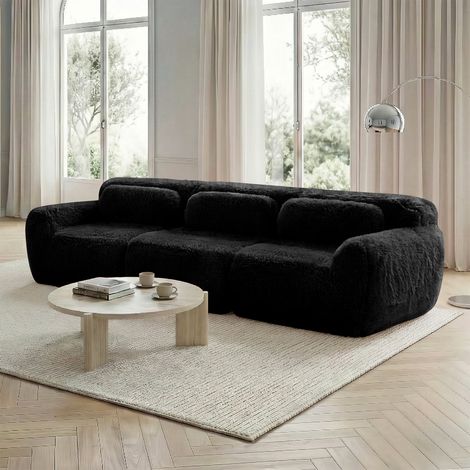 Canapé, en tissu, 3 places, antidérapant, noir, pour maison et usage quotidien, modulaire, tissu premium moelleux, coussins, sans montage