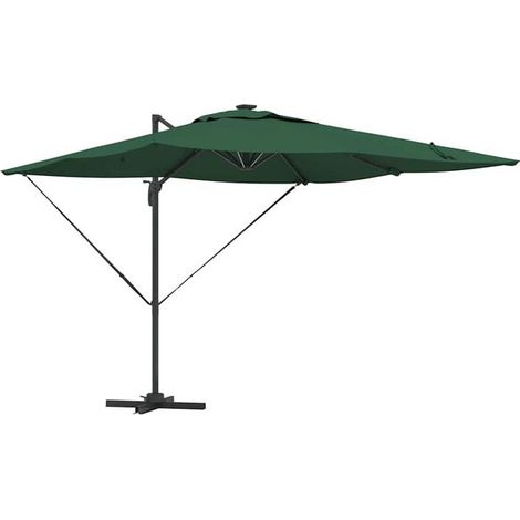 Parasol vert, dimensions : 286 x 284 x 270 cm, matériau : aluminium et fibre de polyester. (1/5)
