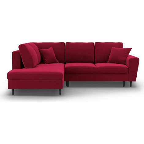 Canapé d'angle gauche convertible + box 5 places en velours rouge (1/5)