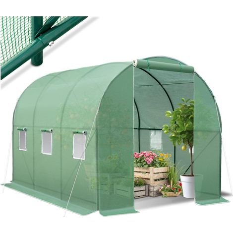 1 Serre De Jardin 7m2, Cadre Acier Thermo-laqué, Bâche PE Anti-UV, 6 Fenêtres Latérales, Pour Potager Extérieur