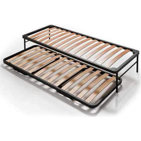 EVERGREENWEB - Set 2 posti Letto con due Reti Singole a doghe in Legno, Apribile con Ruote, Rete Singola 80x190 a Scomparsa Salvaspazio, Ortopedica, Struttura in Ferro, Base Letto per tutti Materassi (1/4)