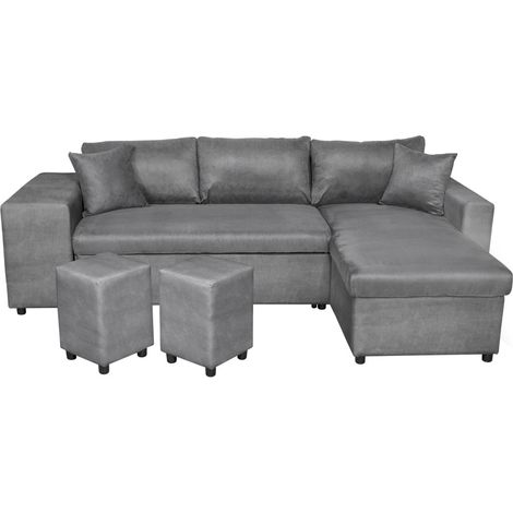 Canapé d'angle réversible OSLO avec coffre et poufs gauche en bi-matière (1/5)
