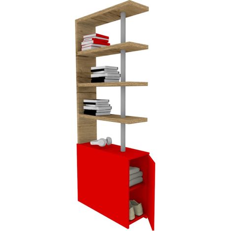 Comodino libreria salvaspazio con design moderno - Narciso - Quercia e Rosso (1/5)