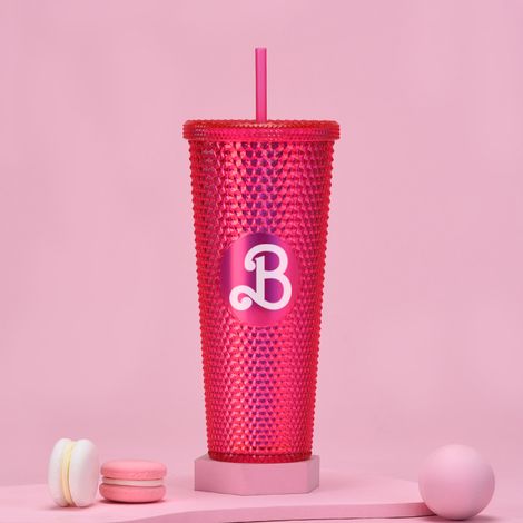 Pinker Becher mit Nieten, rosa Tasse, 710 ml Wasserflasche für Mädchen mit Strohhalm, The Movie Merch, Reisebecher für Damen und Herren, kompatibel mit Getränkehaltern, für Zuhause, Büro und draußen (