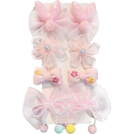 8 accessoires pour cheveux, pinces bec de canard, nœuds en organza, couleurs rose/bleu/jaune, pour enfants (1/5)