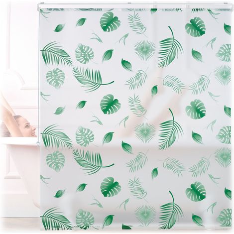 Persiana enrollable para baño con estampado de hojas repelente al agua (1/5)