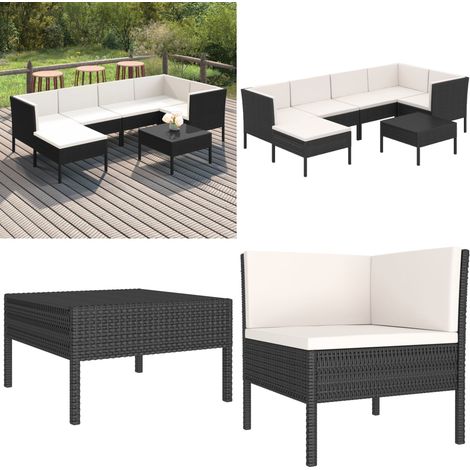 7-tlg. Garten-Lounge-Set mit Auflagen Poly Rattan Schwarz - Gartensortiment - Loungemöbel - Gartenloungeset - Outdoormöbel - Rattanmöbel - Home & Living (1/5)