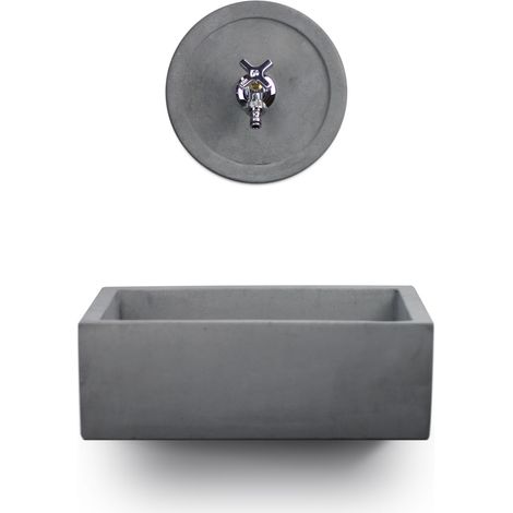Lavello Rettangolare da Esterno 45x35 cm con Rosone Installazione a Muro in Cemento Madrid Antracite (1/5)