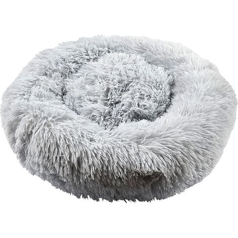 Coussin pour animaux rond diamètre 50 cm en fourrure synthétique ultra douce gris