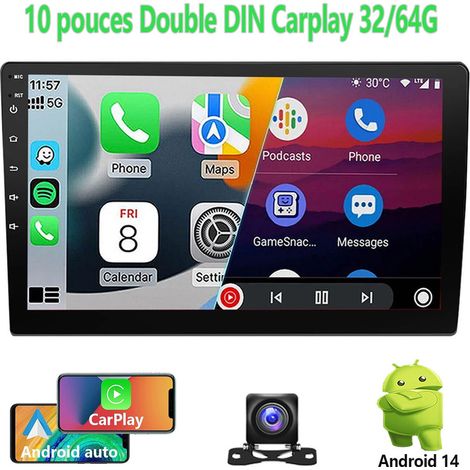 Autoradio 10,1" Android 14 Carplay GPS stéréo double DIN FM BT - 2+32G CAM (1/5)