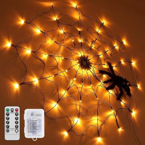 Lumière de Toile d'Araignée - Décorations Halloween - 70 LED - Télécommande - Intérieur - Noir