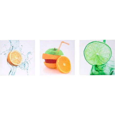 Poster murale decorativo 3 pezzi T376 legno con stampa in tessuto 150x50cm frutta