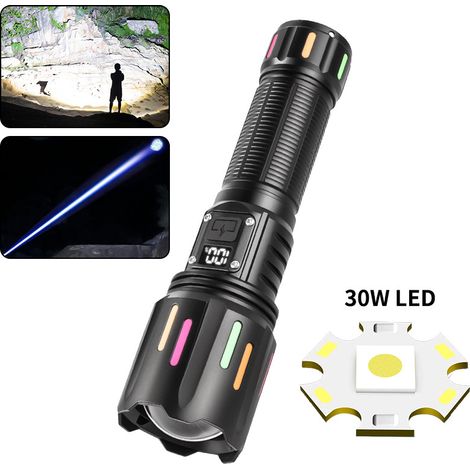 Ultrastarke LED-Taschenlampe, Lumen, wiederaufladbar, große Reichweite, 5 Beleuchtungsmodi, zoombar [Energieklasse A+++]