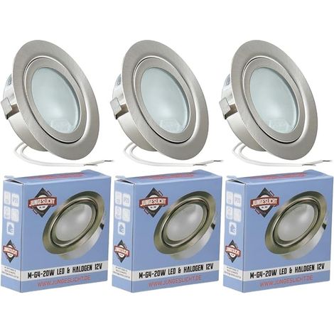 halogène luminaire encastrable pour meuble – Chrome – 12 V 20 W G4 incluses et 15 cm câble de raccordement