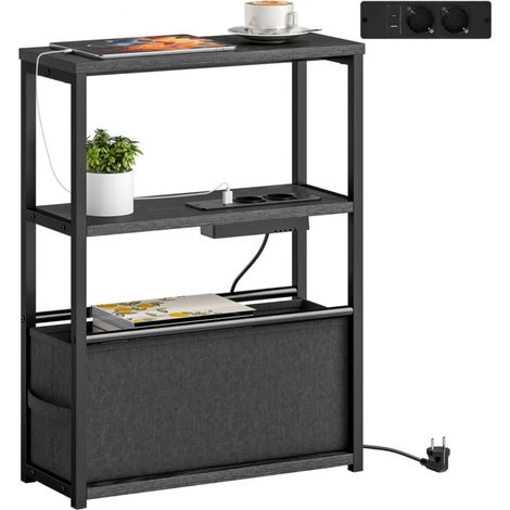 Bout de canapé-table basse-avec multiprise et étagère-gain de place-pour petits espaces-45x18x60,2cm-noir (1/5)