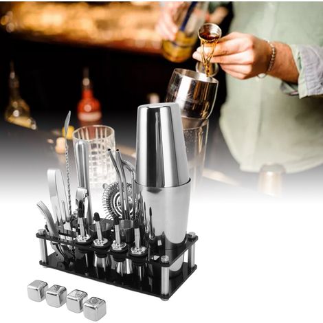Komplettes Set aus 23 Boston-Acryl-Barutensilien, inklusive Cocktailshaker und Mixer aus Edelstahl. (1/5)