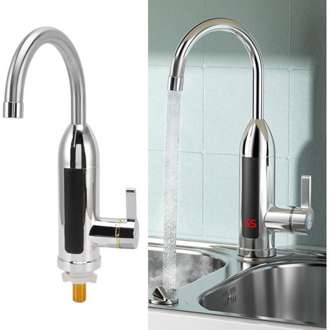 Robinet chauffant électrique en acier inoxydable pour cuisine et salle de bain, prise européenne 220 V (1/5)