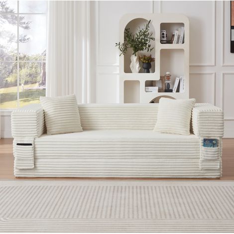 Schlafsofa 200 x 152 x 42 cm aus Schaumstoff und weißem Cordstoff – MEUBLIV (1/5)