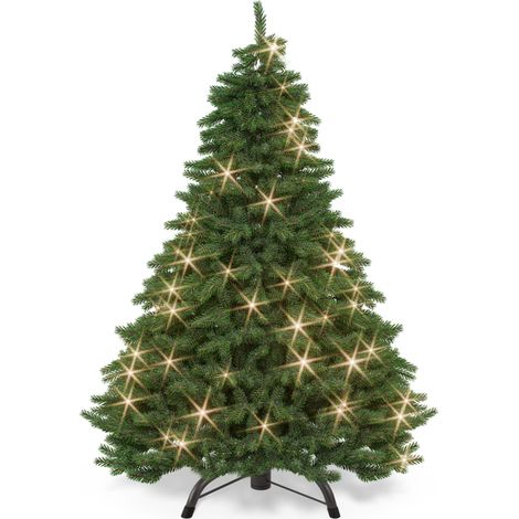 Casaria – Sapin de Noël artificiel 150 cm – Support inclus – 360 branches en PVC – Guirlande lumineuse 100 LED blanc-chaud