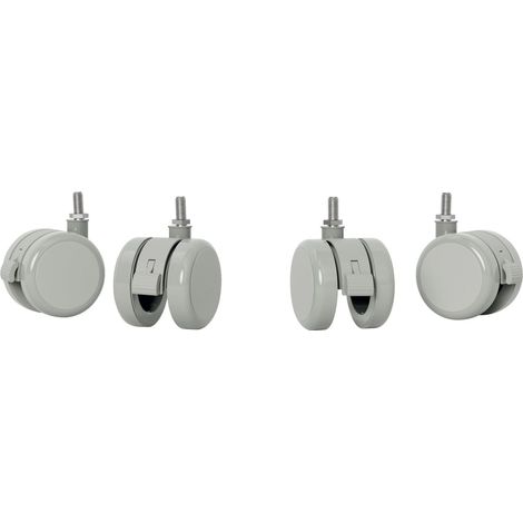 Ergo roues à frein pour bureau assis-debout électrique: 4 roulettes pivotantes M8, solides à visser, uniquement compatible avec bureau électrique, blanc (1/5)