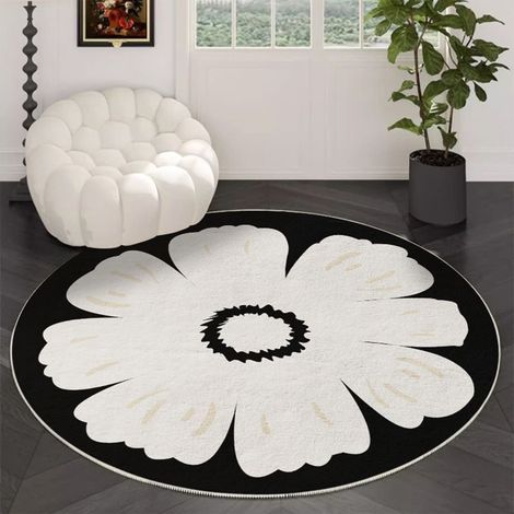 Tapis Rond - 80 cm - Velours Court - Antidérapant - Lavable - Pour Salon Chambre Chambre D Enfant (1/5)